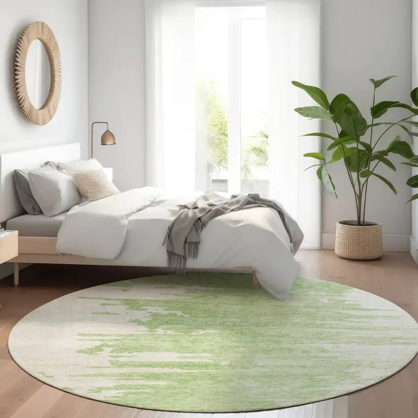 8' Green And Mint Green Round Abstract Washable Indoor Outdoor Area Rug Photo 7