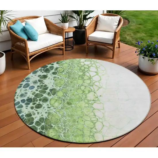 8' Green And Mint Green Round Abstract Washable Indoor Outdoor Area Rug Photo 1