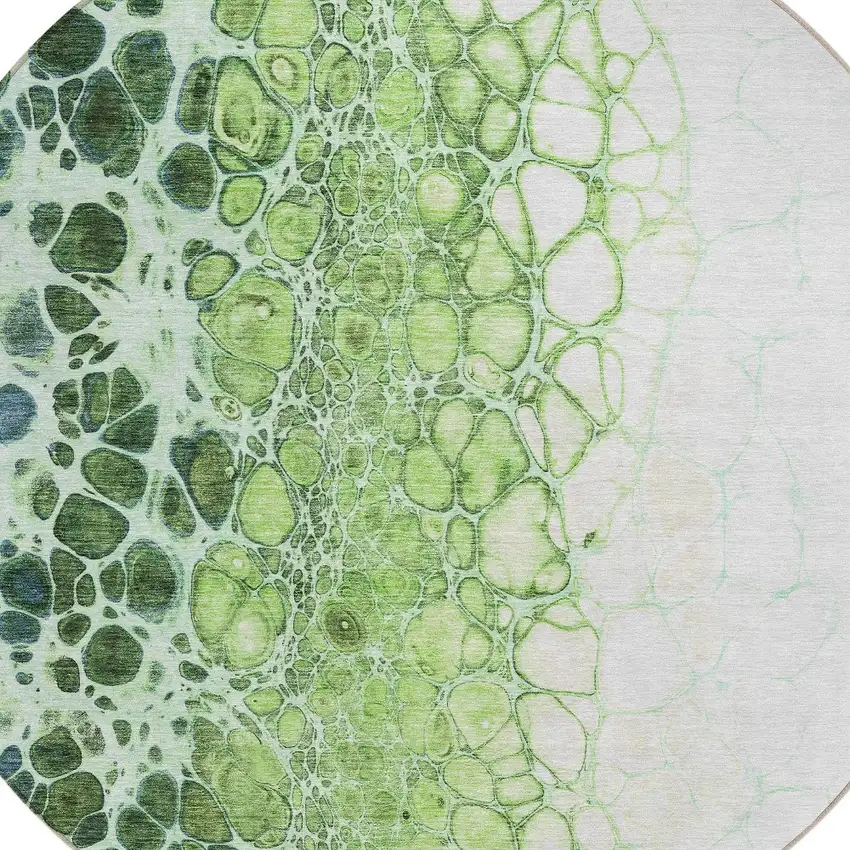 8' Green And Mint Green Round Abstract Washable Indoor Outdoor Area Rug Photo 4