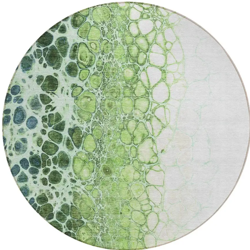 8' Green And Mint Green Round Abstract Washable Indoor Outdoor Area Rug Photo 5
