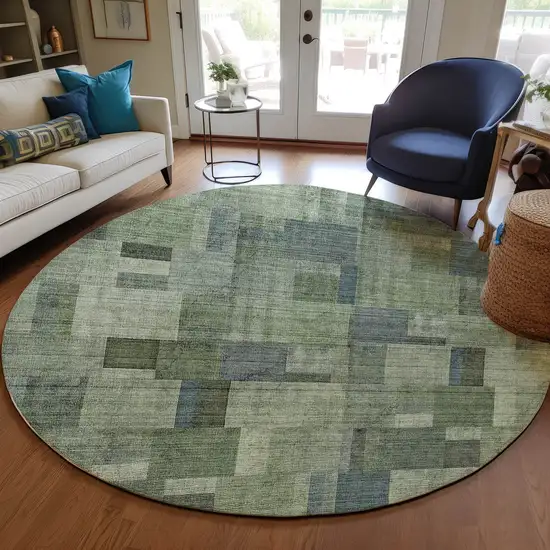 8' Green And Mint Green Round Geometric Washable Indoor Outdoor Area Rug Photo 7