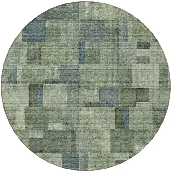 8' Green And Mint Green Round Geometric Washable Indoor Outdoor Area Rug Photo 5