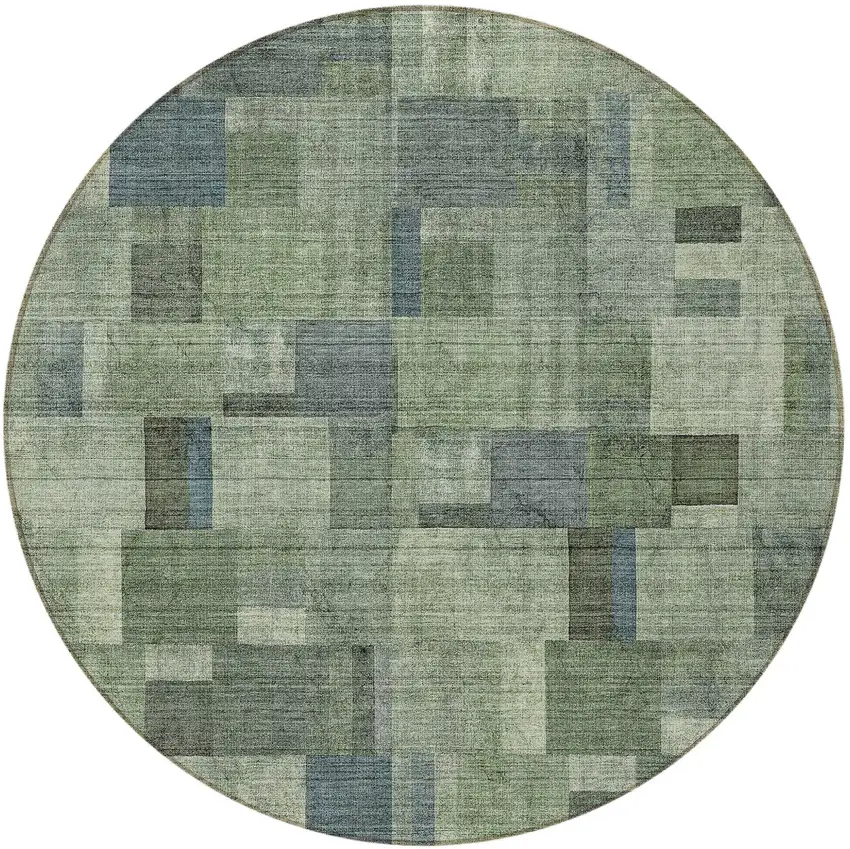8' Green And Mint Green Round Geometric Washable Indoor Outdoor Area Rug Photo 5