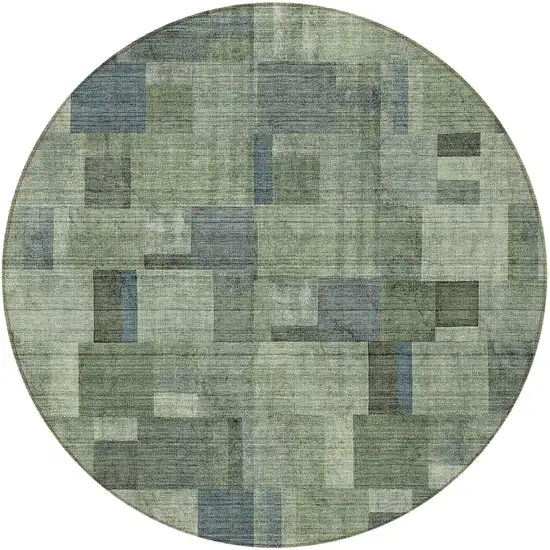 8' Green And Mint Green Round Geometric Washable Indoor Outdoor Area Rug Photo 5