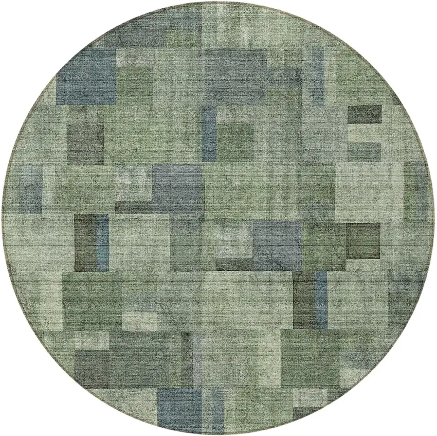 8' Green And Mint Green Round Geometric Washable Indoor Outdoor Area Rug Photo 5