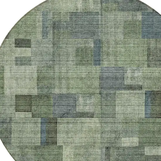 8' Green And Mint Green Round Geometric Washable Indoor Outdoor Area Rug Photo 4