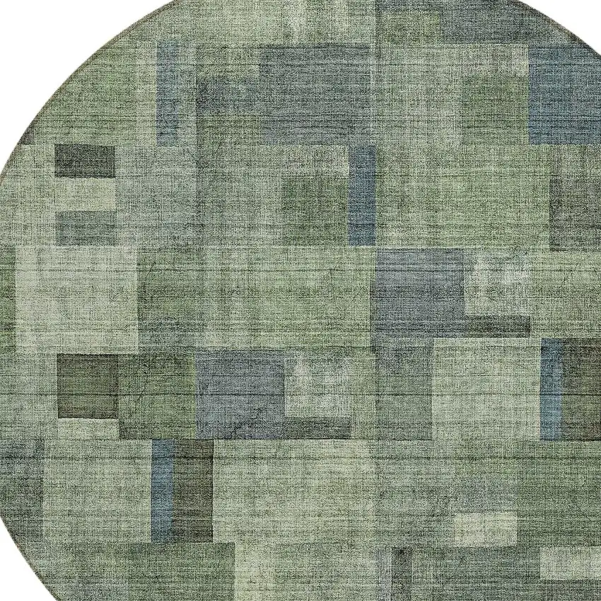 8' Green And Mint Green Round Geometric Washable Indoor Outdoor Area Rug Photo 4