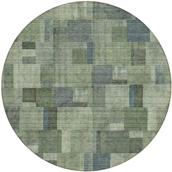 8' Green And Mint Green Round Geometric Washable Indoor Outdoor Area Rug Photo 1
