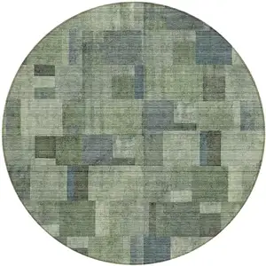 Photo of 8' Green And Mint Green Round Geometric Washable Indoor Outdoor Area Rug