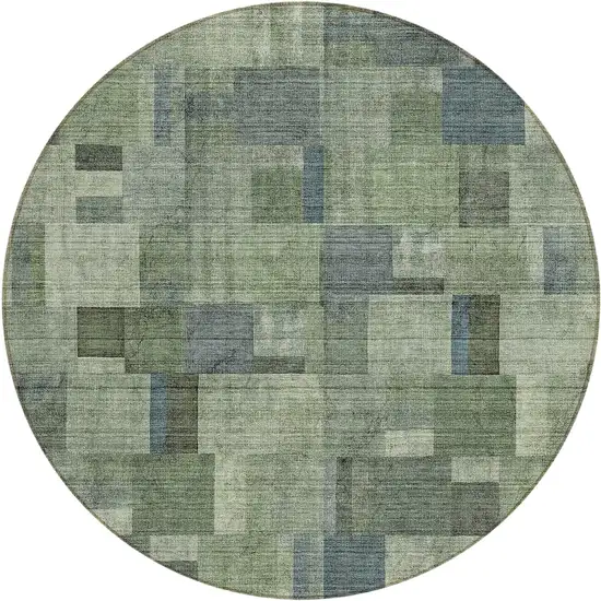 8' Green And Mint Green Round Geometric Washable Indoor Outdoor Area Rug Photo 1