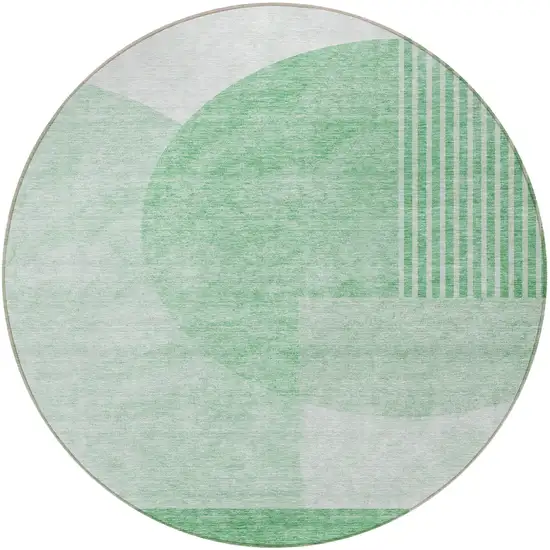 8' Green And Mint Green Round Geometric Washable Indoor Outdoor Area Rug Photo 5