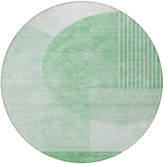 8' Green And Mint Green Round Geometric Washable Indoor Outdoor Area Rug Photo 5