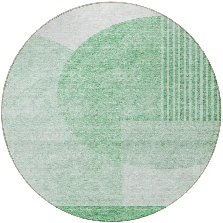 8' Green And Mint Green Round Geometric Washable Indoor Outdoor Area Rug Photo 5