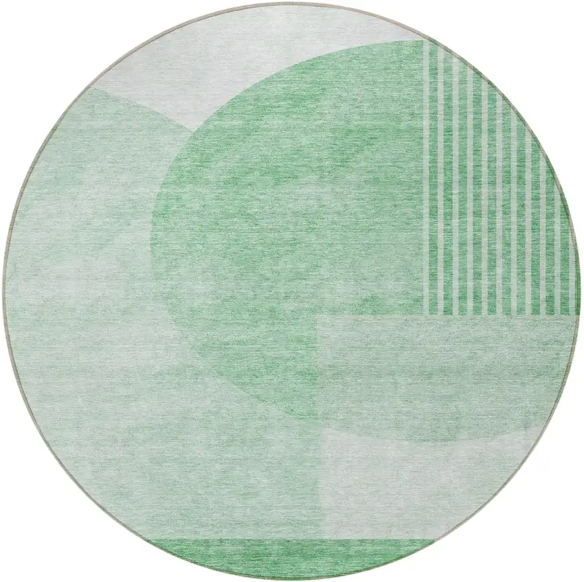 8' Green And Mint Green Round Geometric Washable Indoor Outdoor Area Rug Photo 5