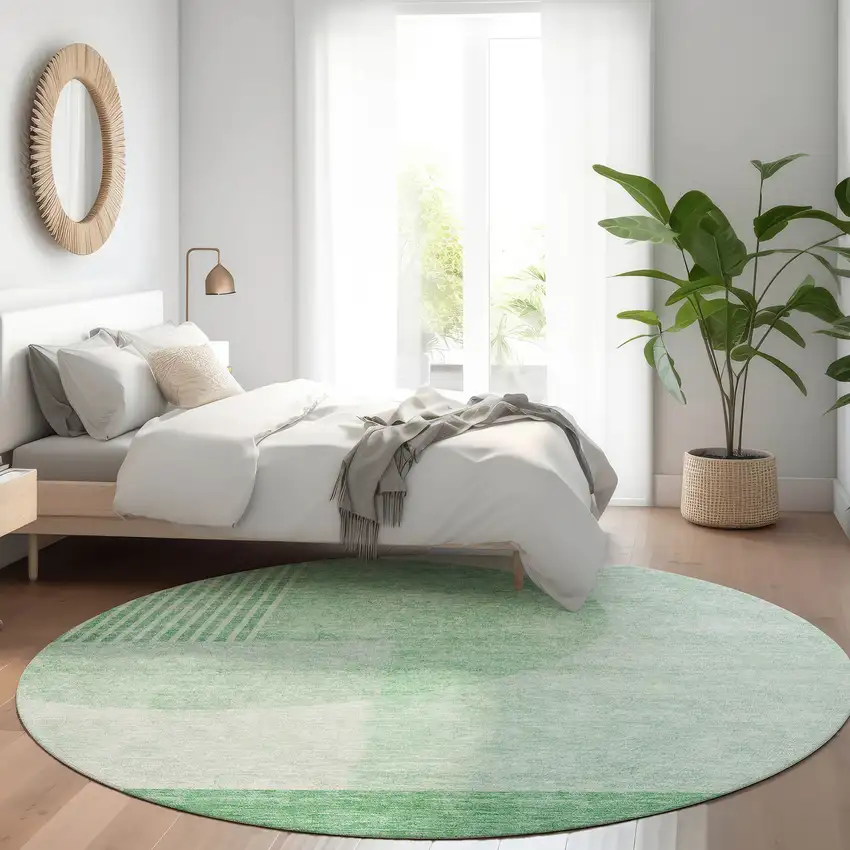 8' Green And Mint Green Round Geometric Washable Indoor Outdoor Area Rug Photo 7