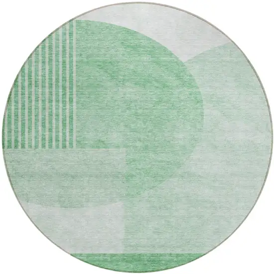 8' Green And Mint Green Round Geometric Washable Indoor Outdoor Area Rug Photo 2