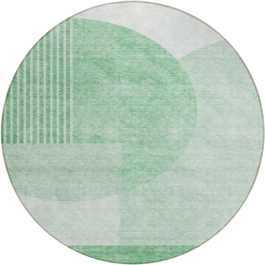 8' Green And Mint Green Round Geometric Washable Indoor Outdoor Area Rug Photo 2