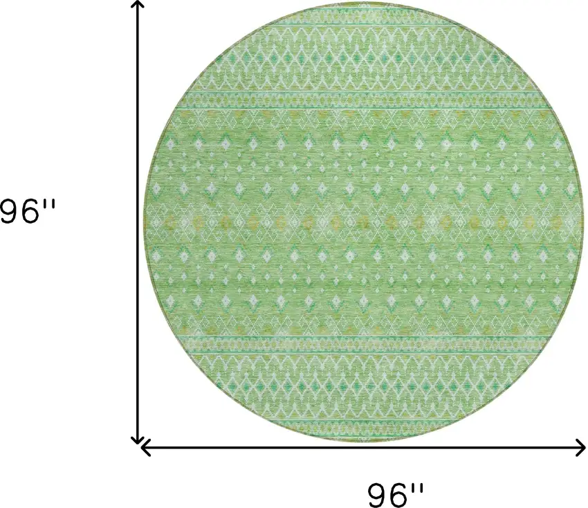 8' Green And Mint Green Round Tribal Washable Indoor Outdoor Area Rug Photo 3