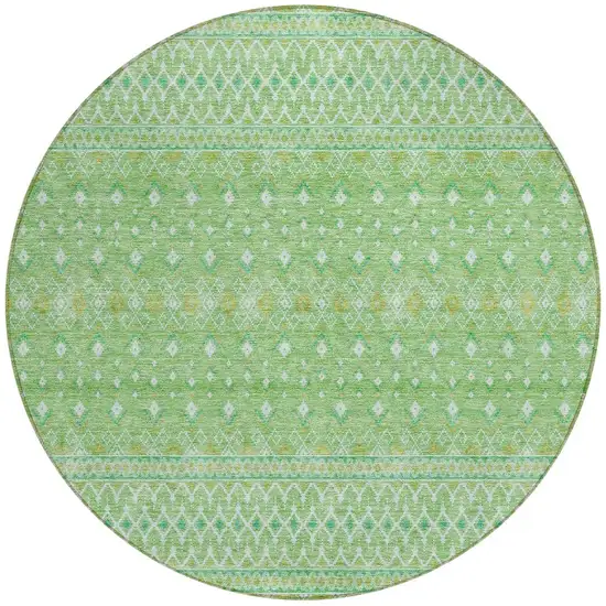 8' Green And Mint Green Round Tribal Washable Indoor Outdoor Area Rug Photo 5