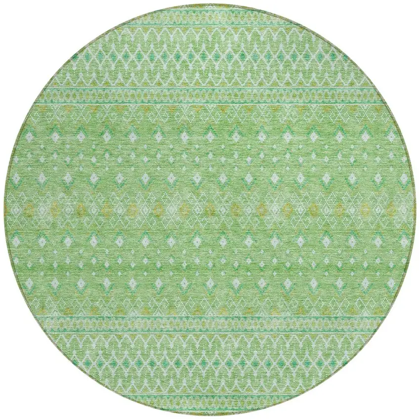 8' Green And Mint Green Round Tribal Washable Indoor Outdoor Area Rug Photo 5