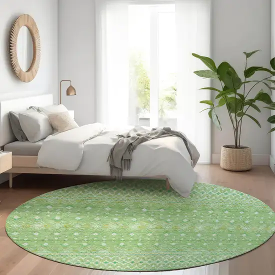 8' Green And Mint Green Round Tribal Washable Indoor Outdoor Area Rug Photo 7