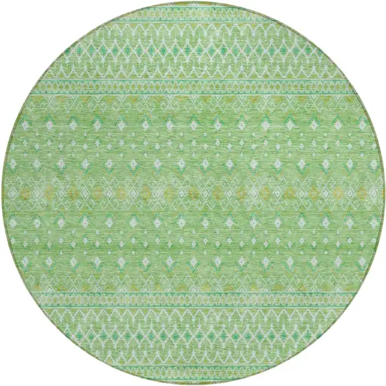 8' Green And Mint Green Round Tribal Washable Indoor Outdoor Area Rug Photo 1