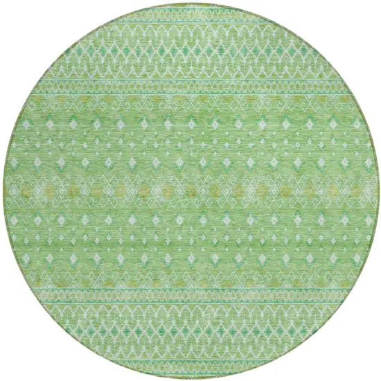 8' Green And Mint Green Round Tribal Washable Indoor Outdoor Area Rug Photo 1