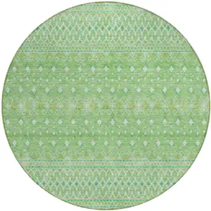 Photo of 8' Green And Mint Green Round Tribal Washable Indoor Outdoor Area Rug