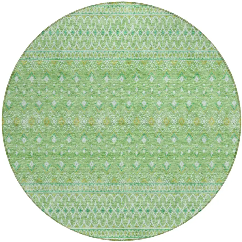 8' Green And Mint Green Round Tribal Washable Indoor Outdoor Area Rug Photo 1
