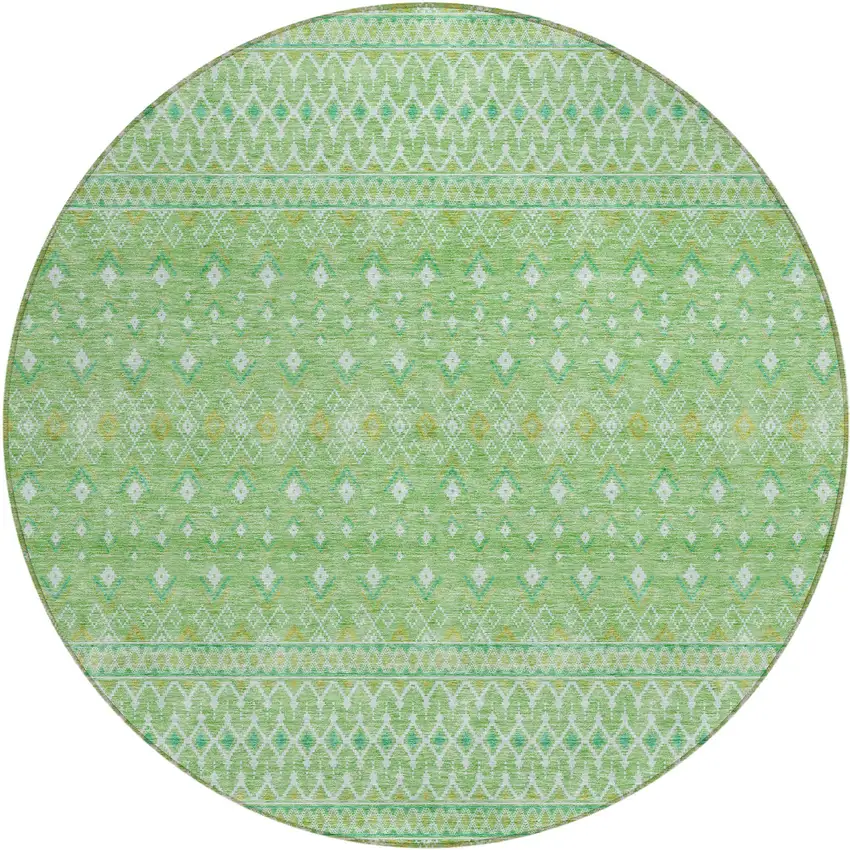 8' Green And Mint Green Round Tribal Washable Indoor Outdoor Area Rug Photo 1