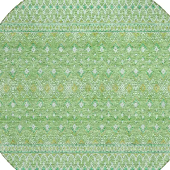 8' Green And Mint Green Round Tribal Washable Indoor Outdoor Area Rug Photo 4
