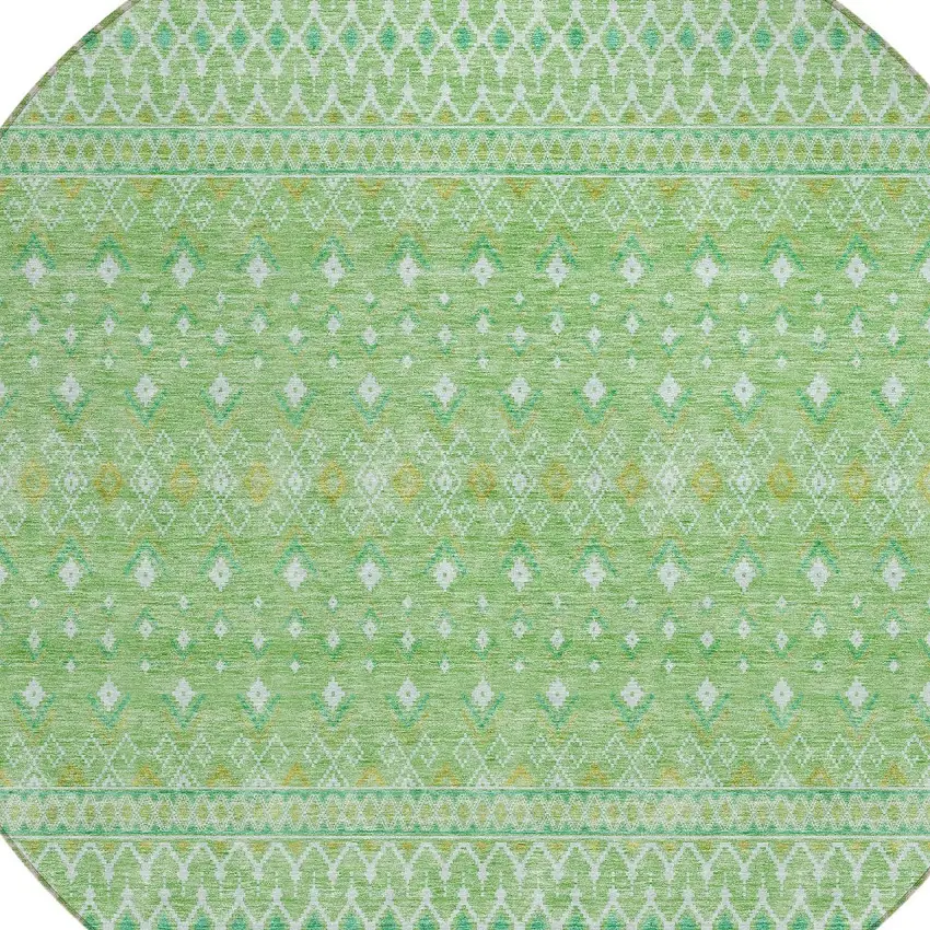 8' Green And Mint Green Round Tribal Washable Indoor Outdoor Area Rug Photo 4