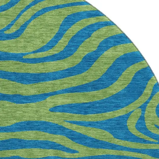 8' Green And Navy Blue Animal Print Washable Round Rug With UV Protection Photo 2