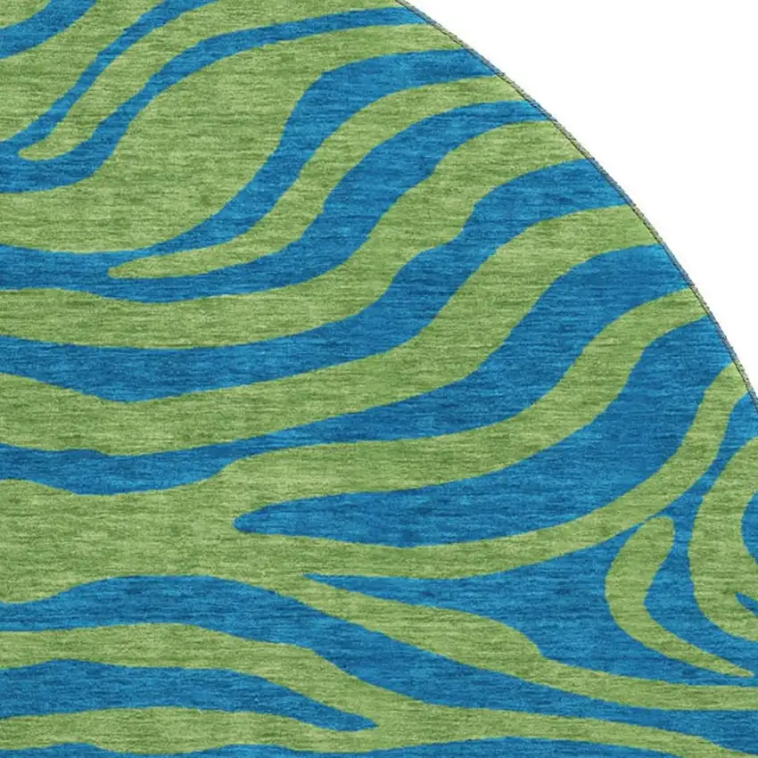 8' Green And Navy Blue Animal Print Washable Round Rug With UV Protection Photo 2