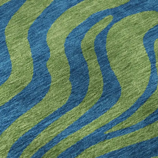 8' Green And Navy Blue Animal Print Washable Round Rug With UV Protection Photo 8