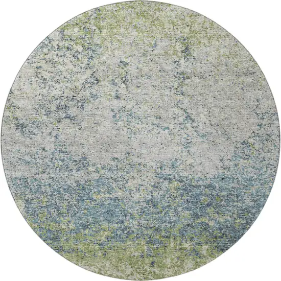 8' Green And Navy Blue Round Abstract Washable Indoor Outdoor Area Rug Photo 4