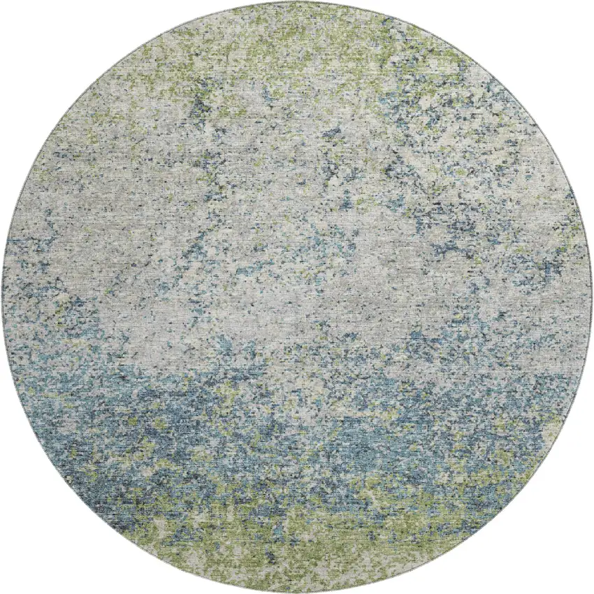 8' Green And Navy Blue Round Abstract Washable Indoor Outdoor Area Rug Photo 2