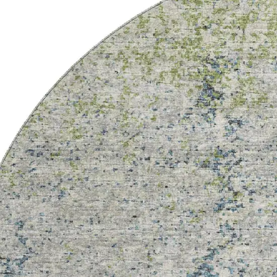 8' Green And Navy Blue Round Abstract Washable Indoor Outdoor Area Rug Photo 5