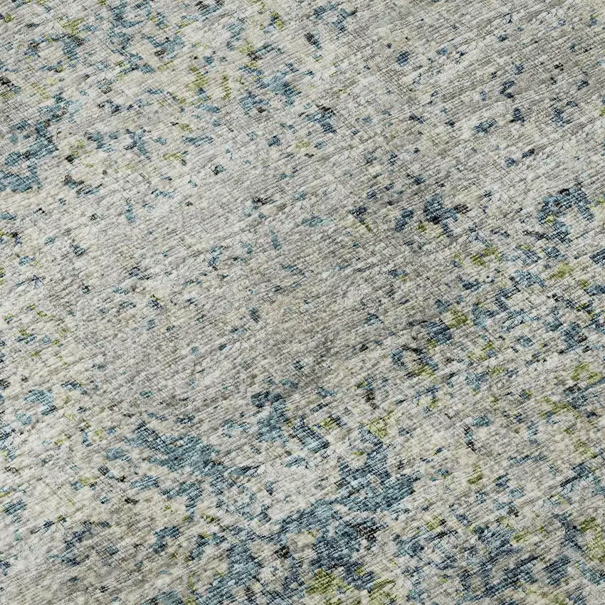 8' Green And Navy Blue Round Abstract Washable Indoor Outdoor Area Rug Photo 8