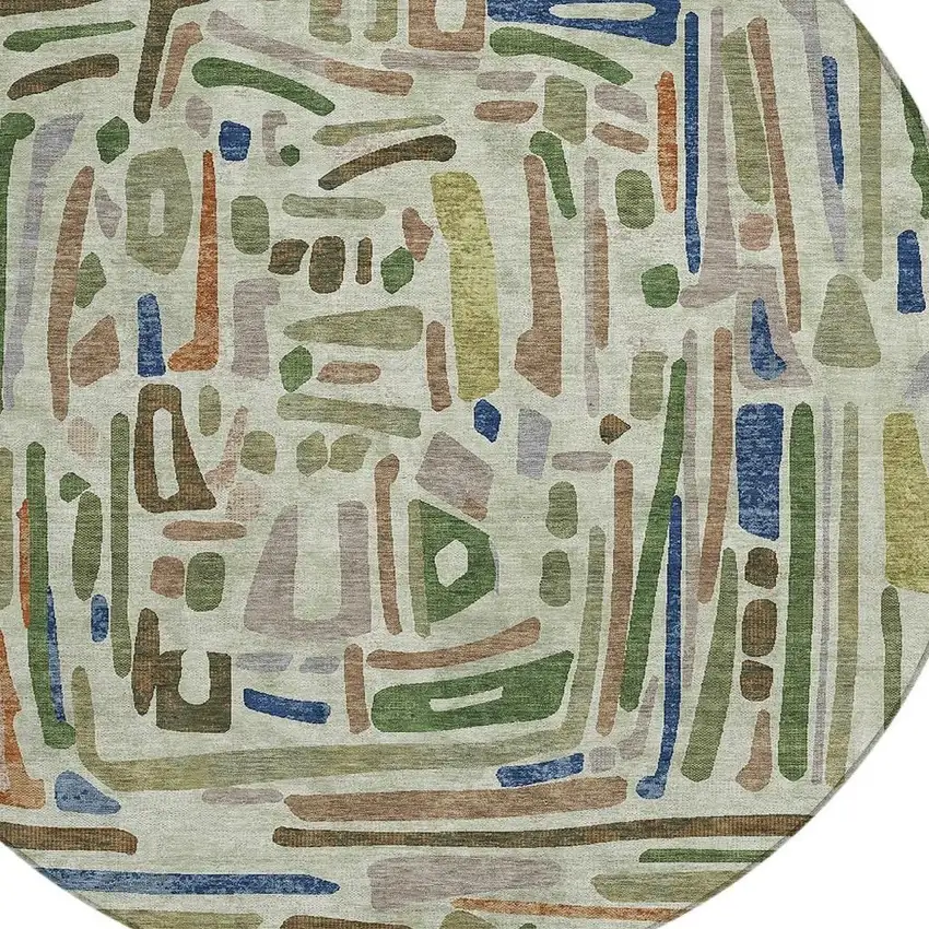 8' Green And Olive Green Round Abstract Washable Indoor Outdoor Area Rug Photo 2