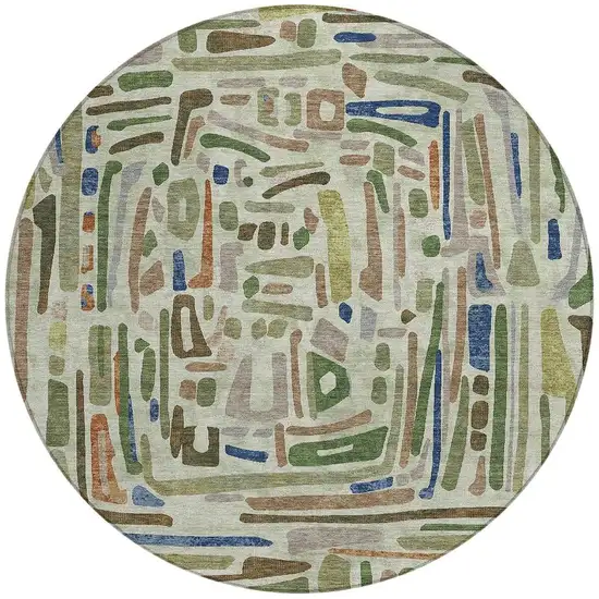 8' Green And Olive Green Round Abstract Washable Indoor Outdoor Area Rug Photo 3