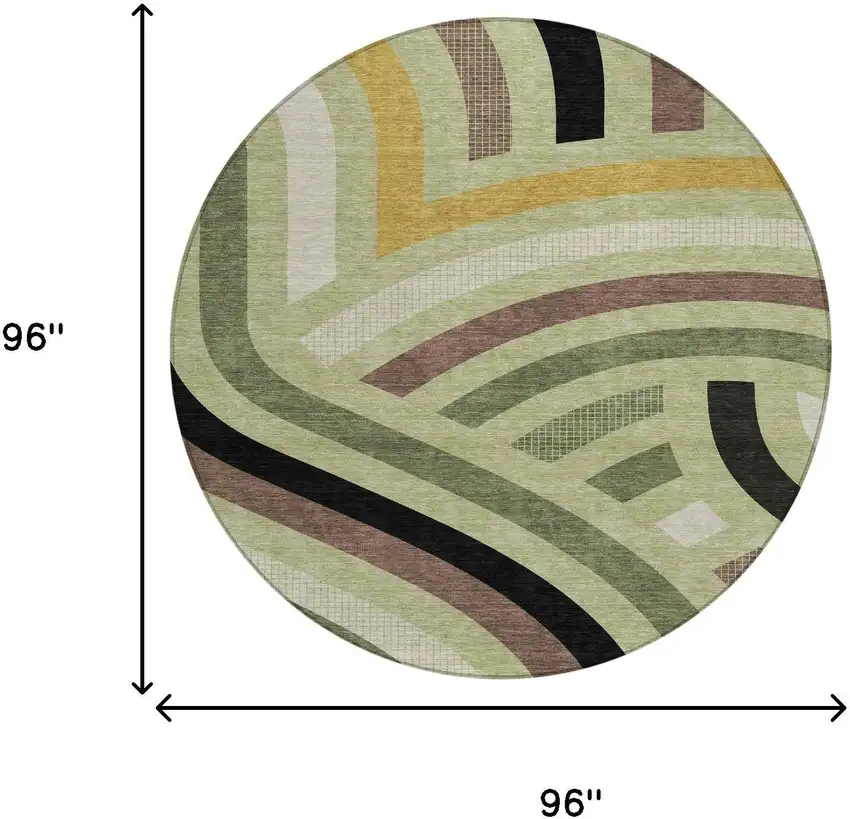 8' Green And Olive Green Round Abstract Washable Indoor Outdoor Area Rug Photo 8
