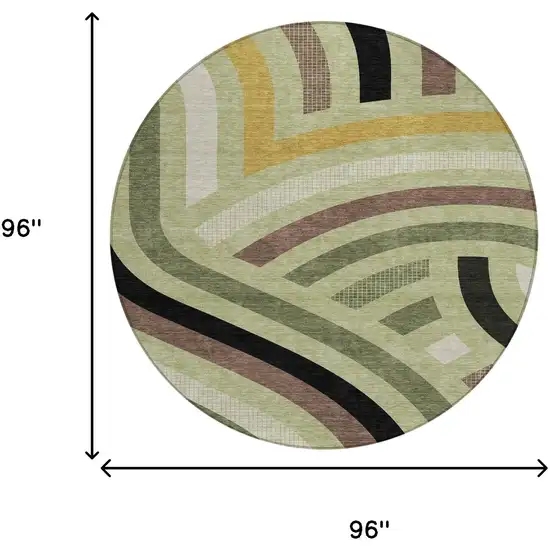 8' Green And Olive Green Round Abstract Washable Indoor Outdoor Area Rug Photo 8