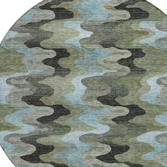 8' Green And Olive Green Round Abstract Washable Indoor Outdoor Area Rug Photo 2
