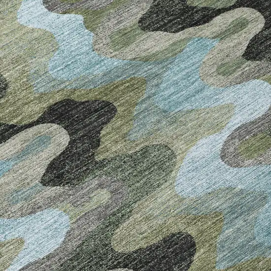 8' Green And Olive Green Round Abstract Washable Indoor Outdoor Area Rug Photo 7