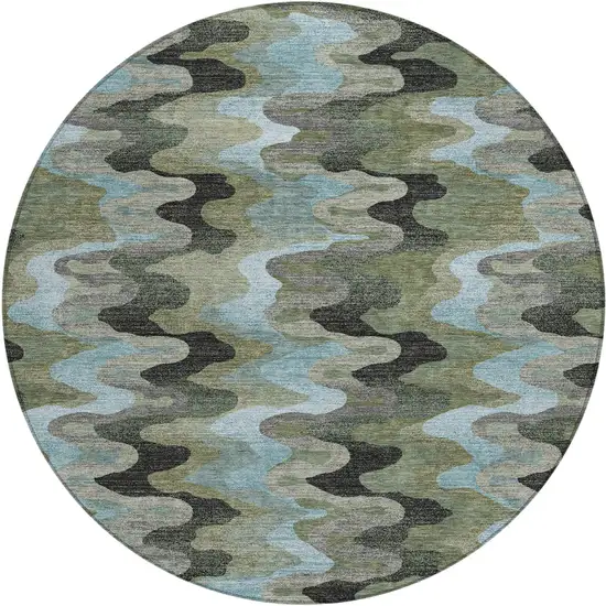 8' Green And Olive Green Round Abstract Washable Indoor Outdoor Area Rug Photo 1