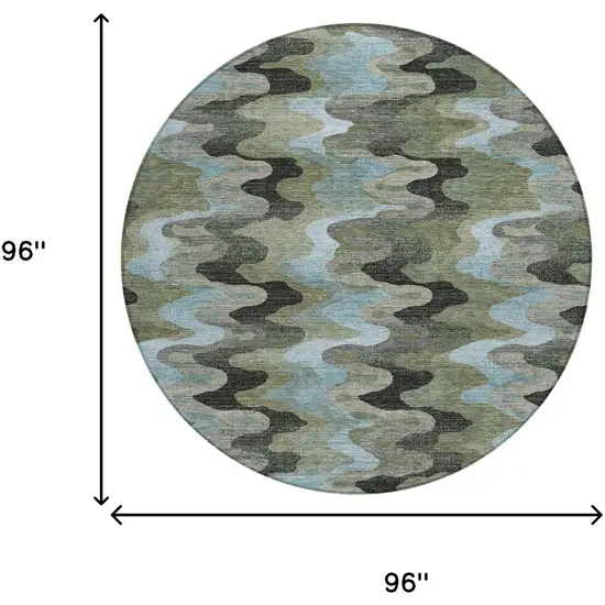 8' Green And Olive Green Round Abstract Washable Indoor Outdoor Area Rug Photo 8