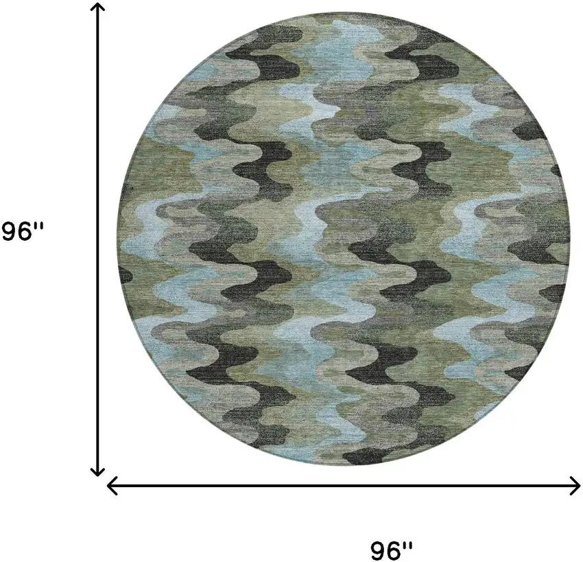 8' Green And Olive Green Round Abstract Washable Indoor Outdoor Area Rug Photo 8