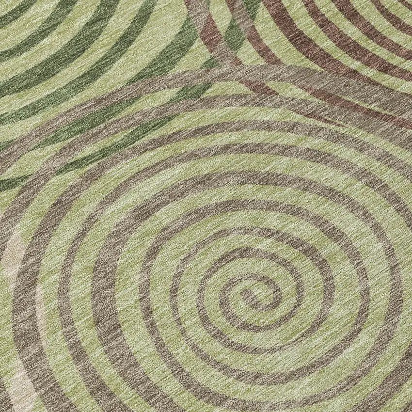 8' Green And Olive Green Round Geometric Washable Indoor Outdoor Area Rug Photo 7
