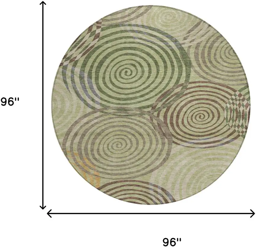 8' Green And Olive Green Round Geometric Washable Indoor Outdoor Area Rug Photo 8